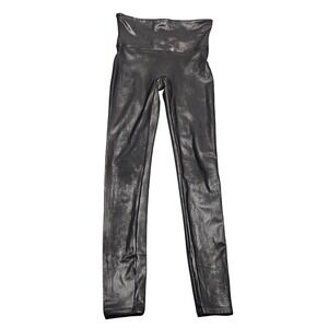 Spanx Faux Leather Leggings High Rise Black Shaping Stretch Pull On Sleek Basics